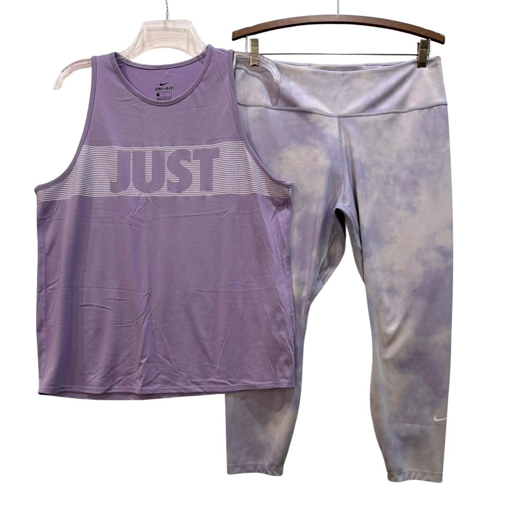 Nike Dri-FIT 2 Piece Women's Purple Just Do It Tank Top & Tie Dye Leggings Large